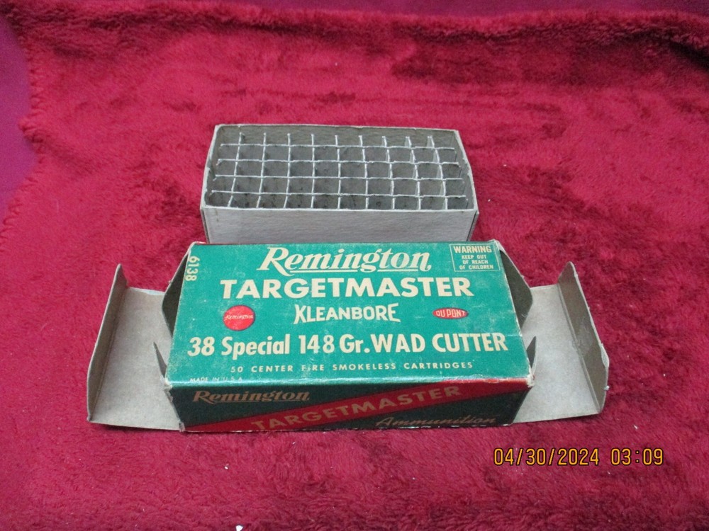 Vintage Remington KLeanbore Targetmaster, 38 Spec. Wad-Cutt, . Ammo Box, (EMPTY)