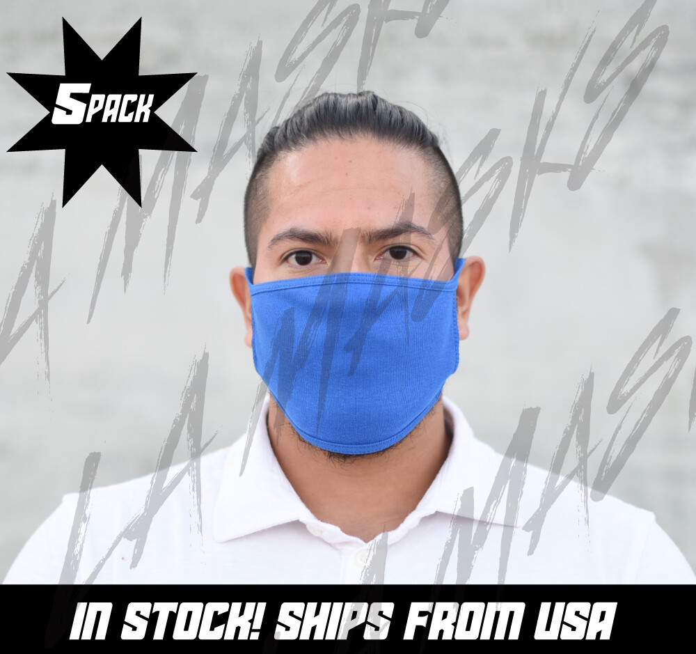 5 PCS Dual Layer Washable Face Masks (Color Blue)