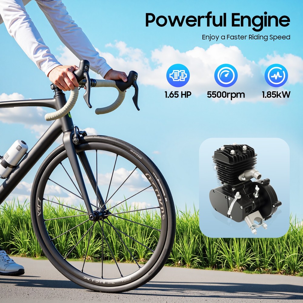 2 Stroke 80CC Bicycle Engine Kit, Gas Motor Engine Kit with CDI Ignition System,