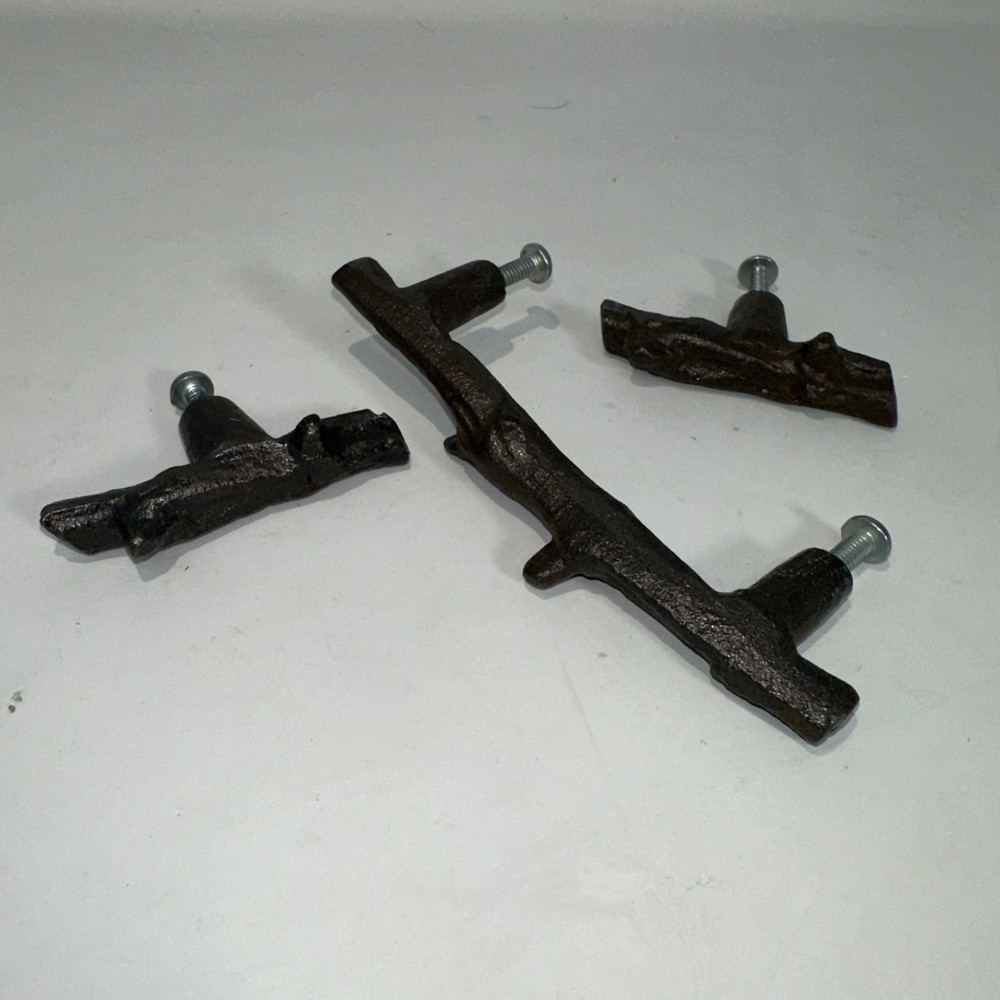 Vintage 3 Twig Cabinet Pulls aged bronze