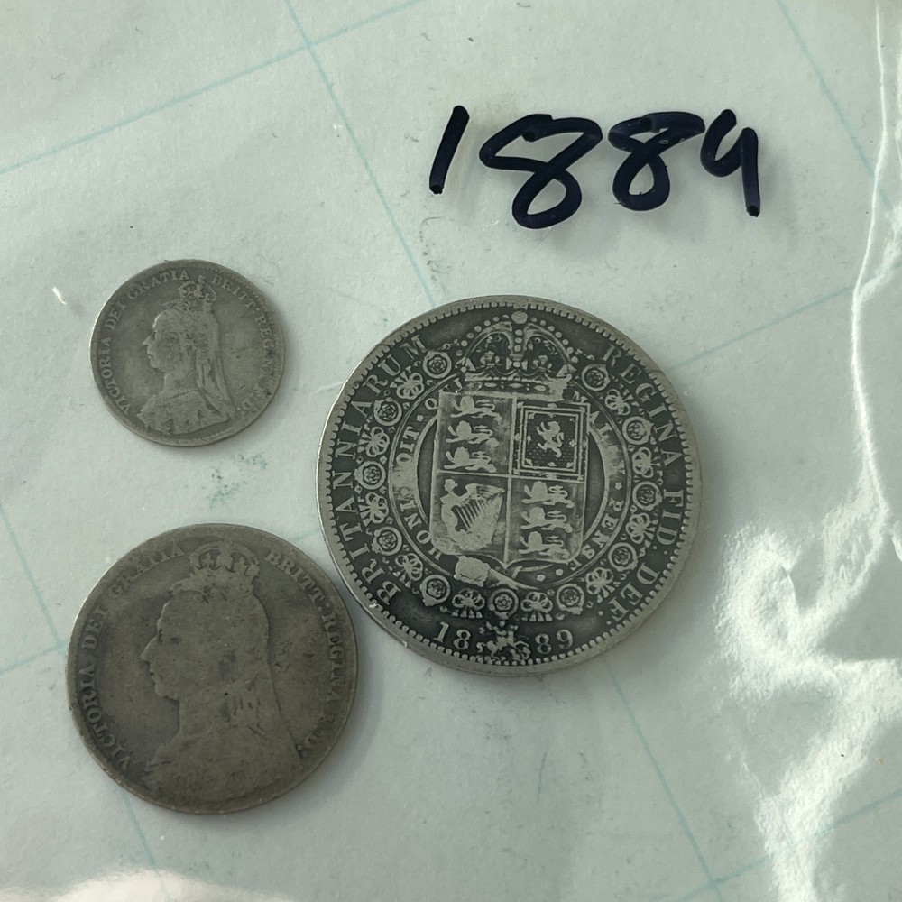 1889  Silver British Coin Set Half Crown Shilling Three Pence