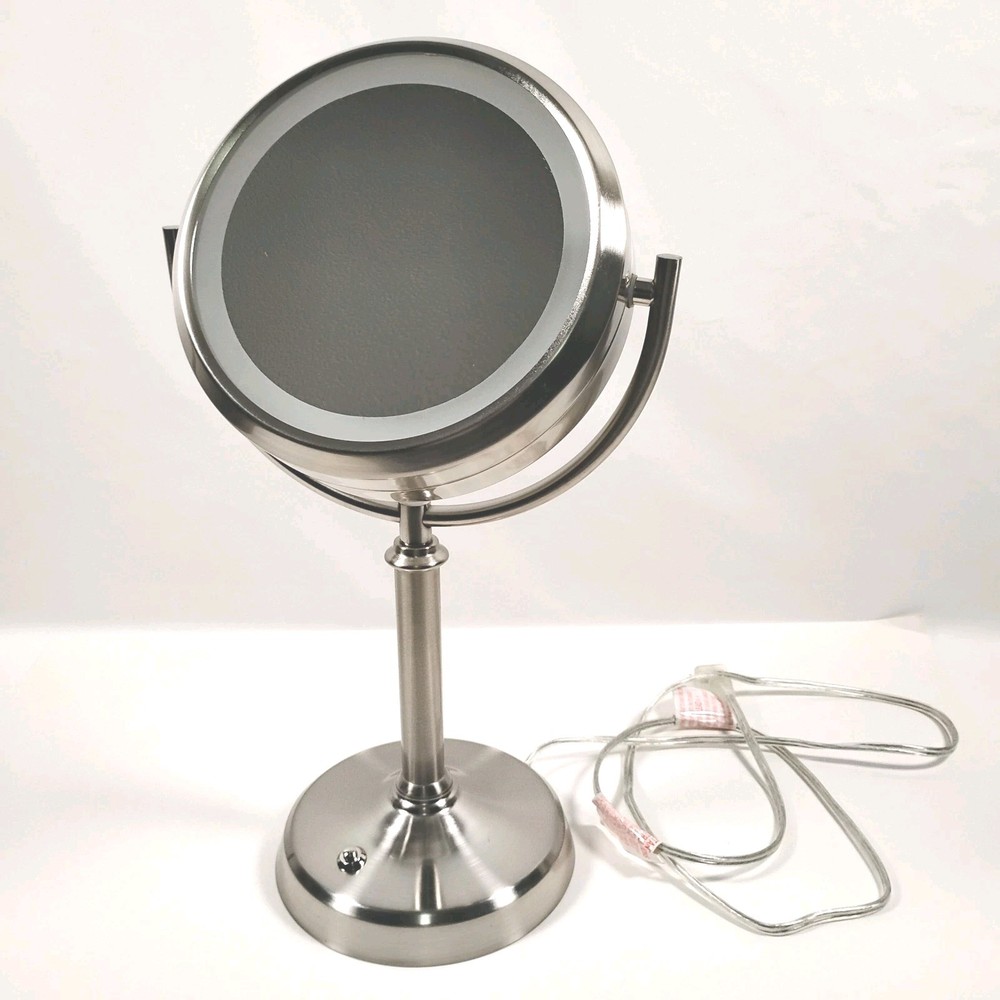 Intertek Nickel Brushed Magnifying Makeup Mirror Double Sided Light Up 18x10
