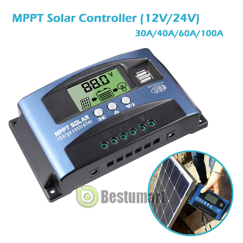 12V/24V 100A MPPT Solar Panel Battery Regulator Auto Charge Controller Dual USB