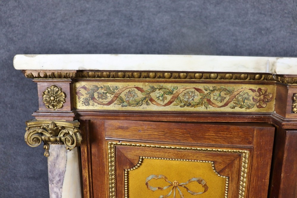 Fantastic French Bronze Mounted Marble Column Marble Top Sideboard