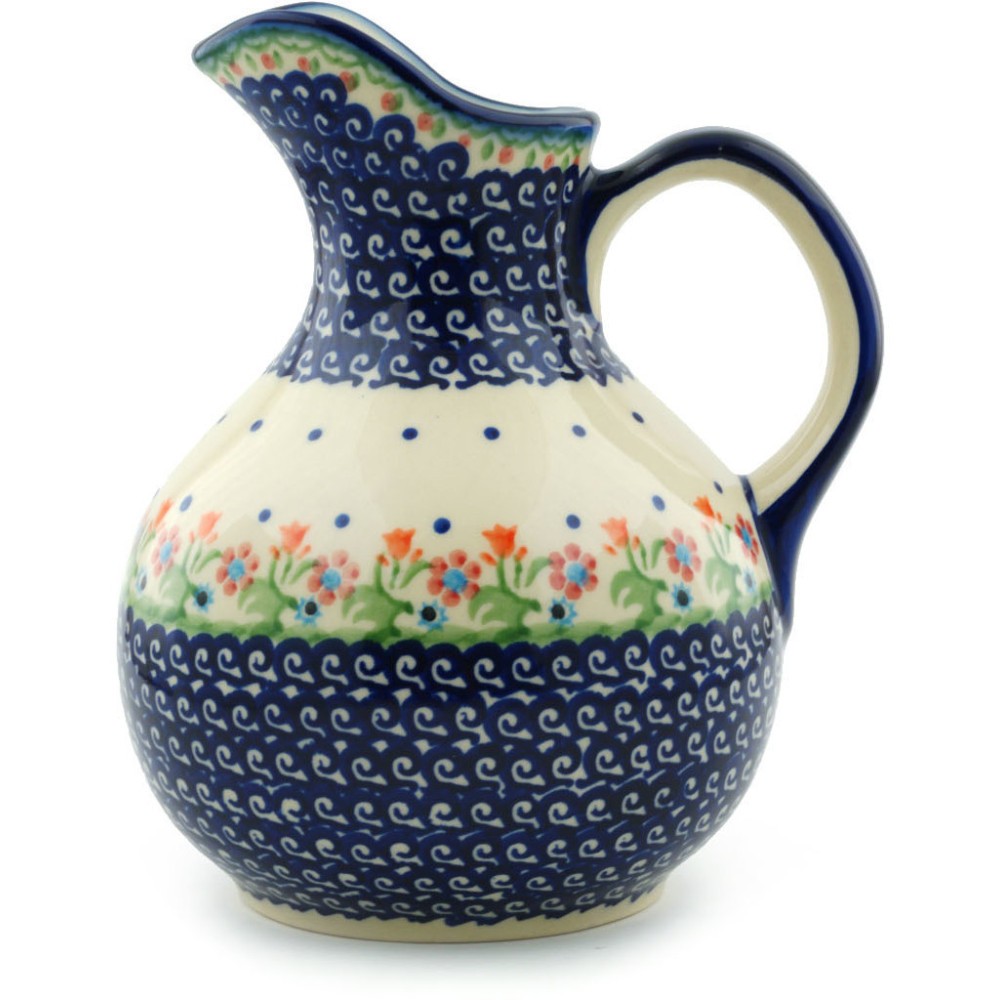Polish Pottery Pitcher 5 Cup Spring Flowers