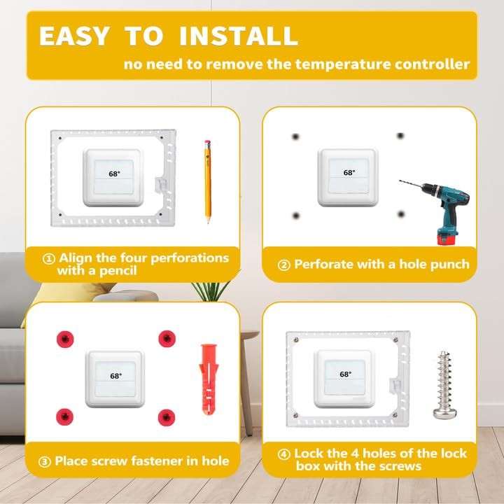 TRJ 2 PCS Large Thermostat Lock Box with Key, Clear Transparent
