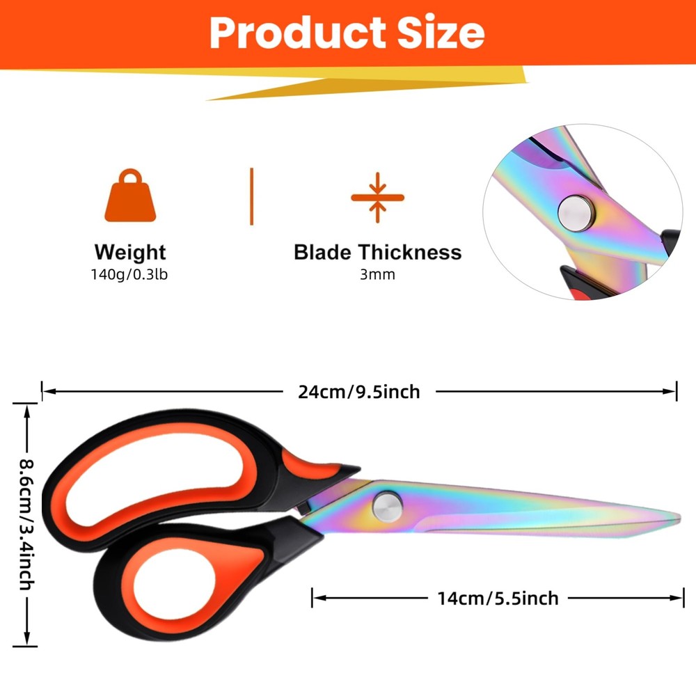 Scissors Multi-Purpose, 9.5" Sharp Sewing Scissors, Professional Heavy Red