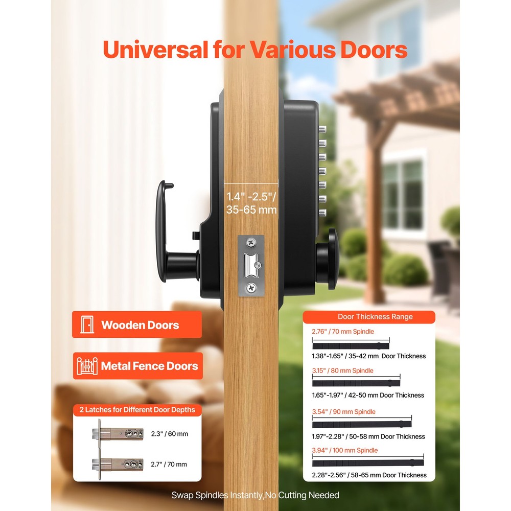 Uimoso Mechanical Keyless Door Lock with Keypad, 4-7 Digit Code, Black Finish