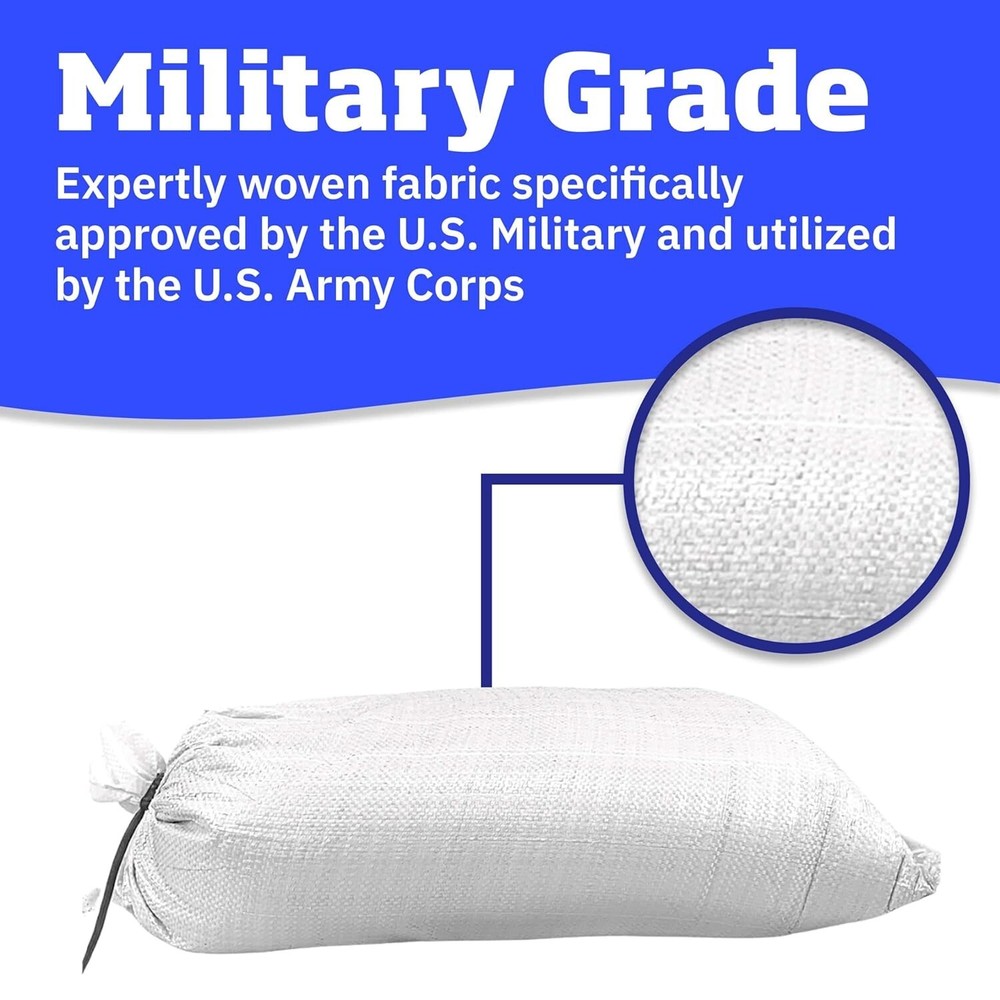 Ultimate 50 lbs Capacity Woven Polypropylene Sand Bags with Tie Strings - White