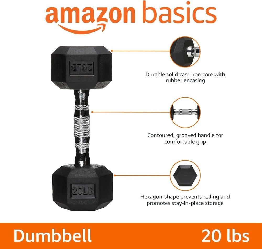 Amazon Basics Rubber Hex Dumbbell Hand Weight 20lbs