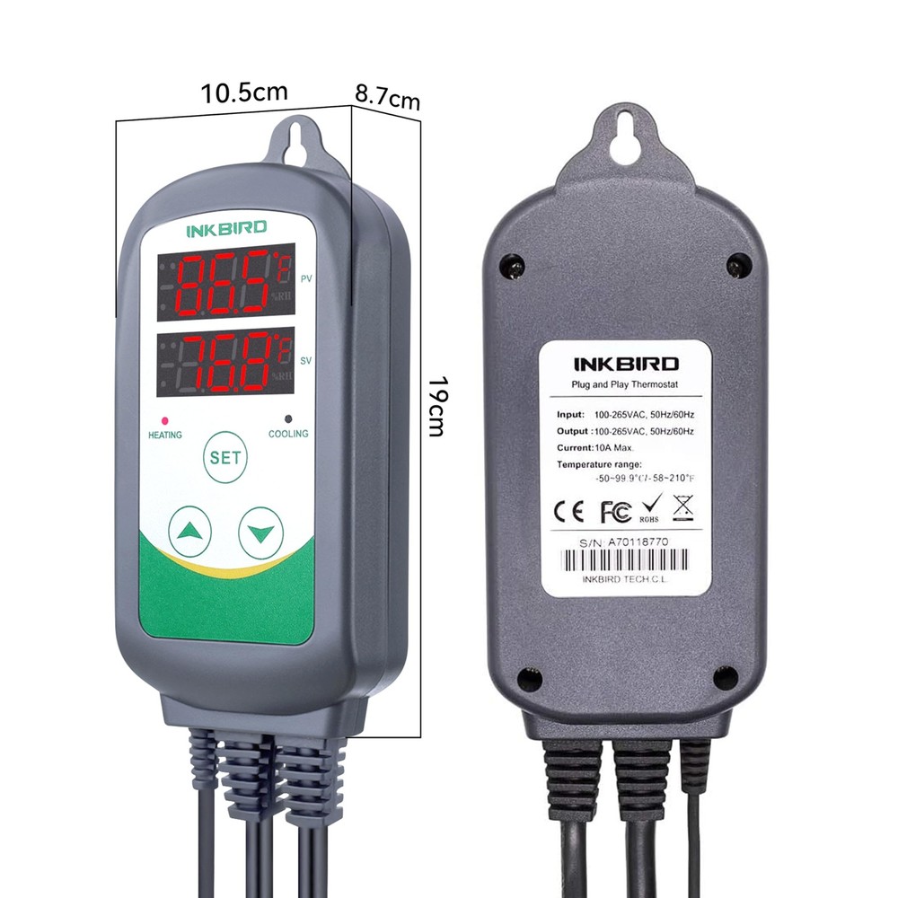 ITC-308 Digital Temperature Controller 2-Stage Outlet Thermostat Heating and ...