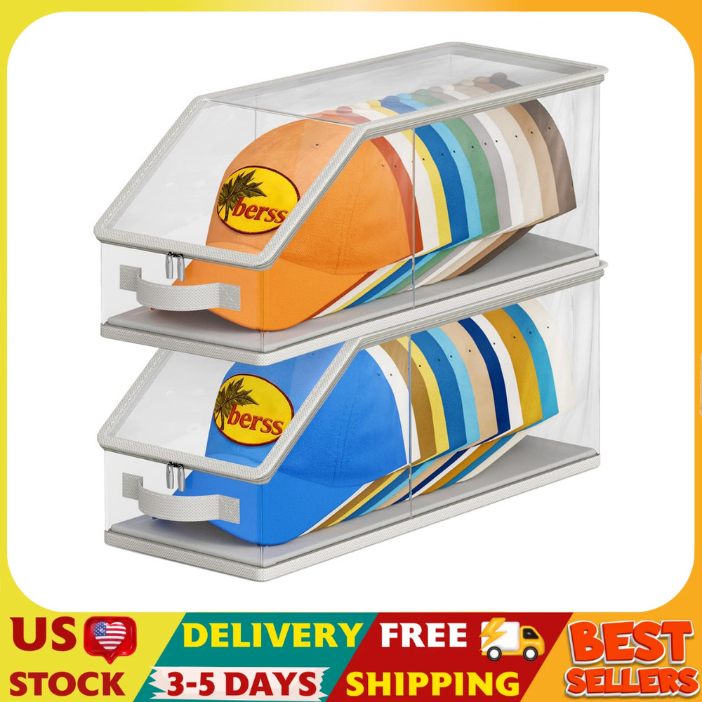 2PCS Stackable Hat Storage for Baseball Caps, Clear Hat Organizer for Closet Hol