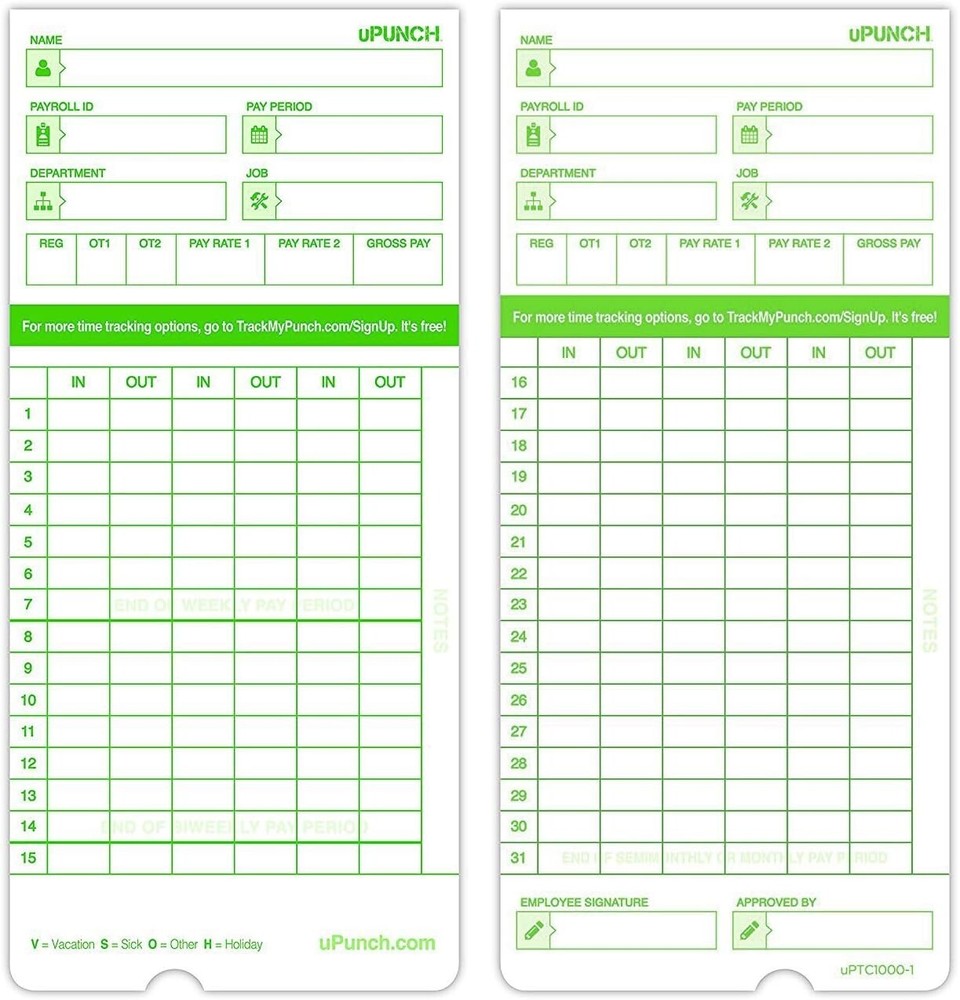 100 Durable Time Cards 8"x4" Double-Sided for HN3000 Time Clock Tracking