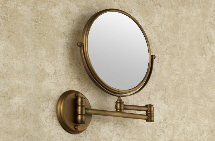 Antique Brass Makeup Mirror 3x Magnifying Folding Wall Mount Vanity Mirror