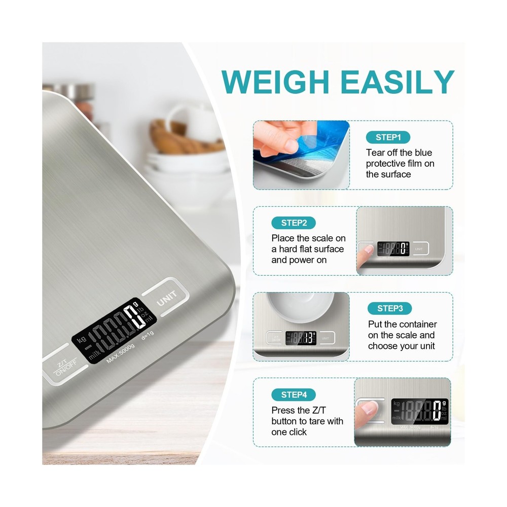 Food Scale, 11lb Kitchen Scale with 6 Units Tare Function & LCD Display, 0.05...