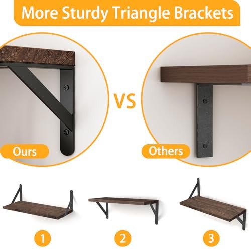 Floating Shelves for Wall, Different Sizes Dark Carbonized Wall Shelves Brown