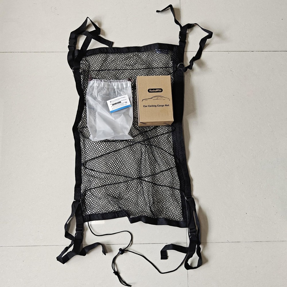 Kaskawise Car Ceiling Cargo Net, 31"x21" Adjustable Double-Layer Mesh SUV Roo...