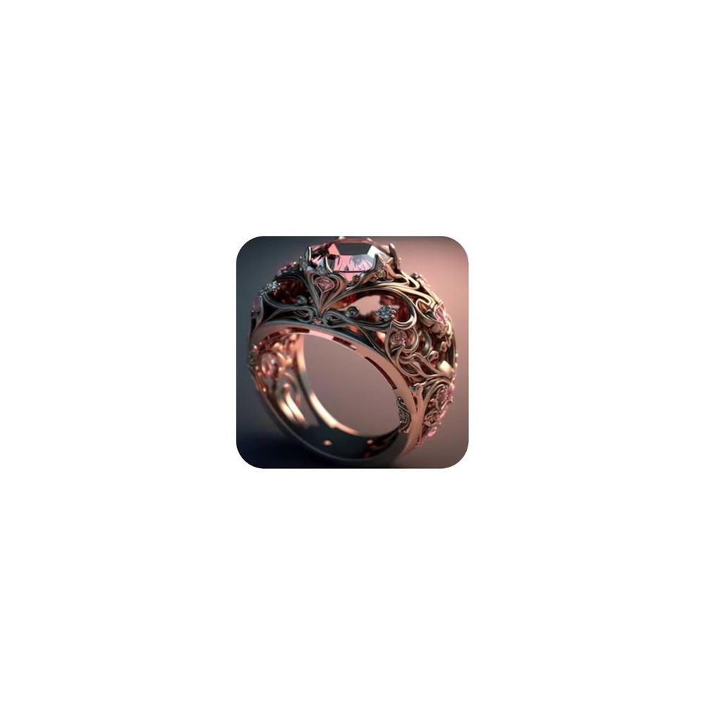18K Gold Vintage Ring with Engraved Patterns on Round Edge, Creative Design, ...