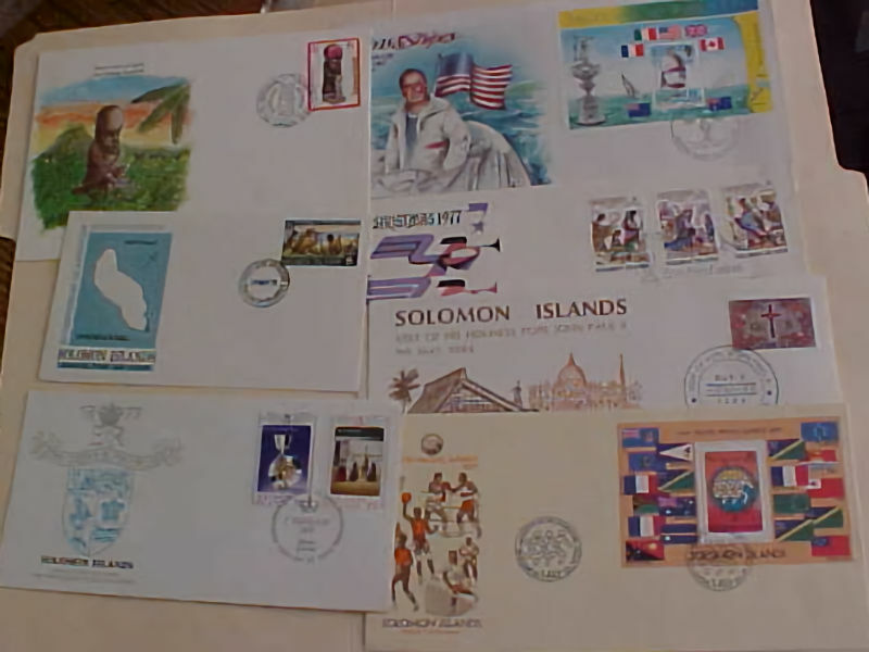 SOLOMON ISLANDS  FDC 7 DIFF. INCLUDES 2 SHEETLETS 1976-1984 CACHET UNADDRESSED