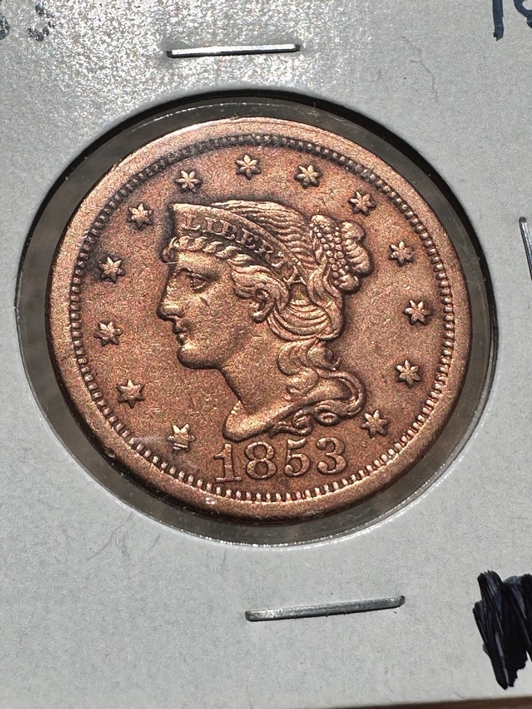 1853 braided hair large cent- XF / Extra Fine