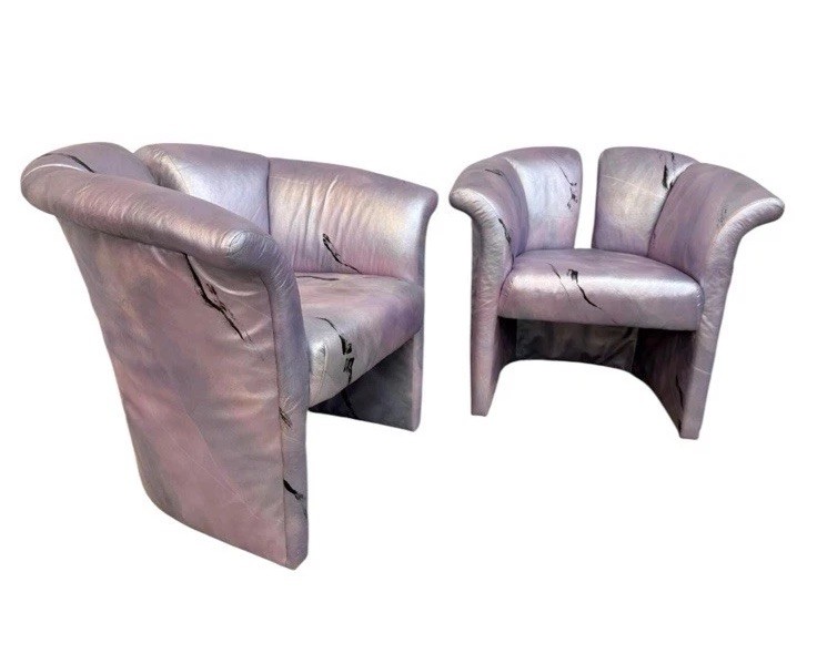 Post Modern Milo Baughman Style Split Back Arm Chairs - Set of 2