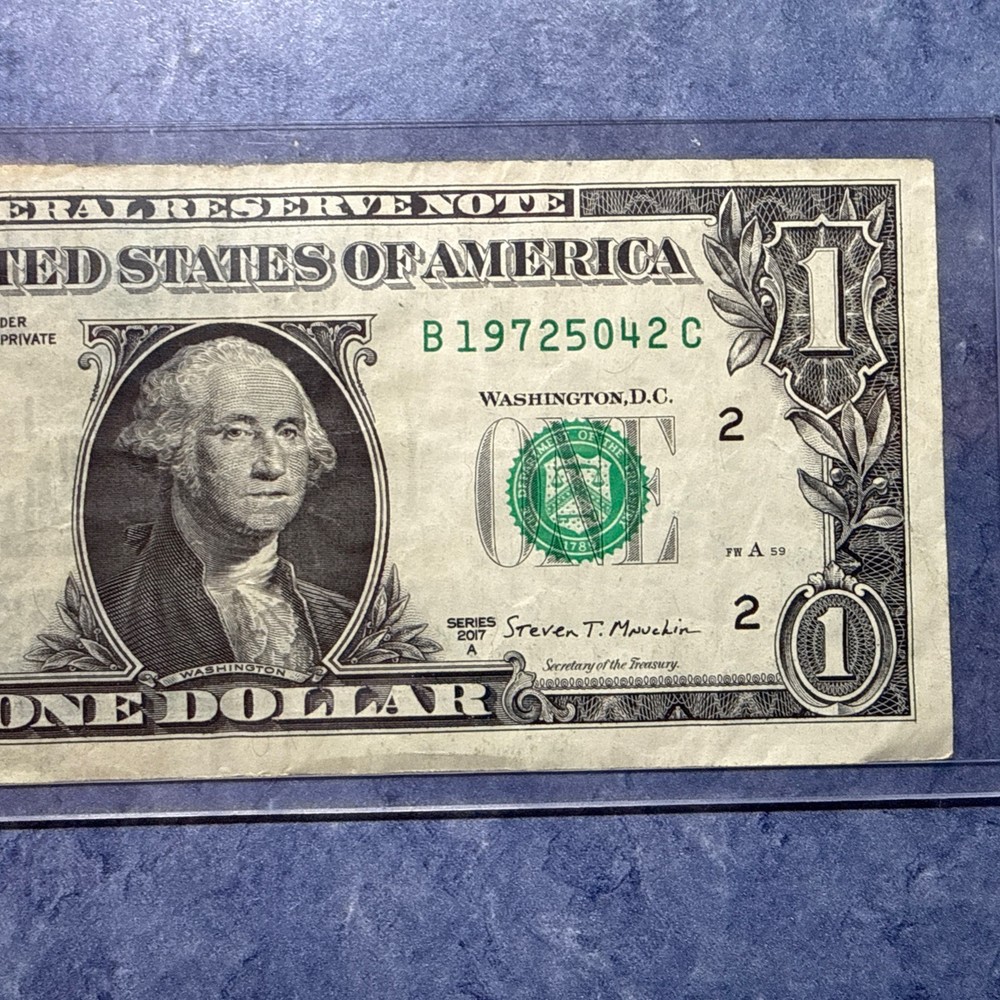 $1 One Dollar Bill Misprint Ink Bleed Transfer Error mostly left side