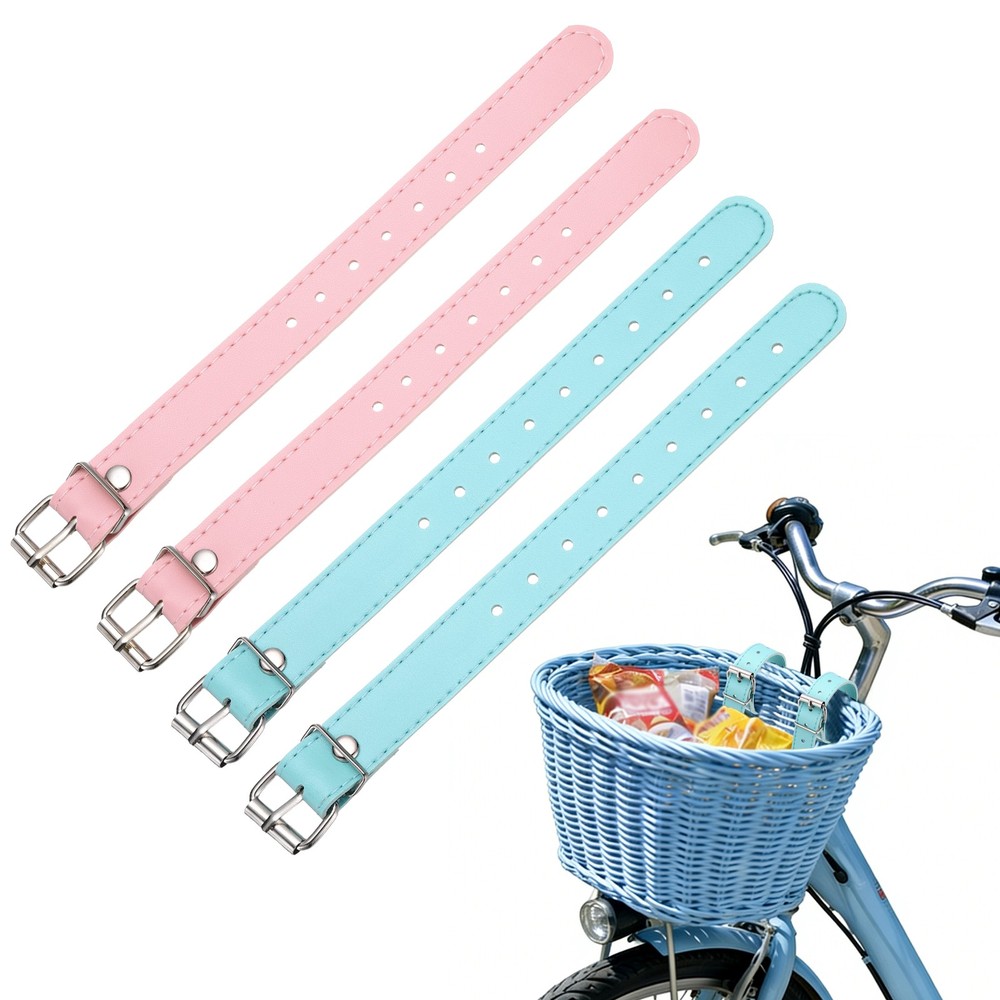 4 Pcs Adjustable Leather Bicycle Basket Strap, Blue/Pink