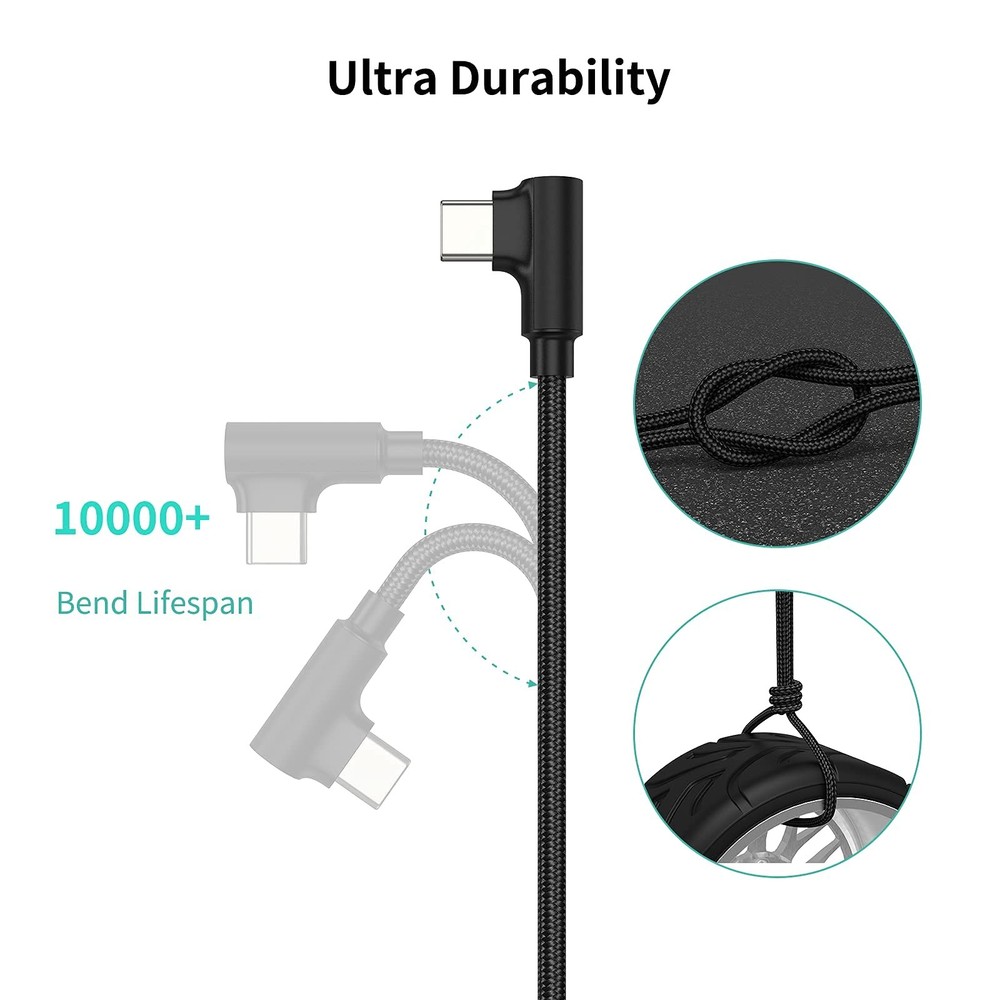 1ft Right Angle USB C Cable Fast Charging, 3 Pack 90 Degree Angled 1FT, USB-C