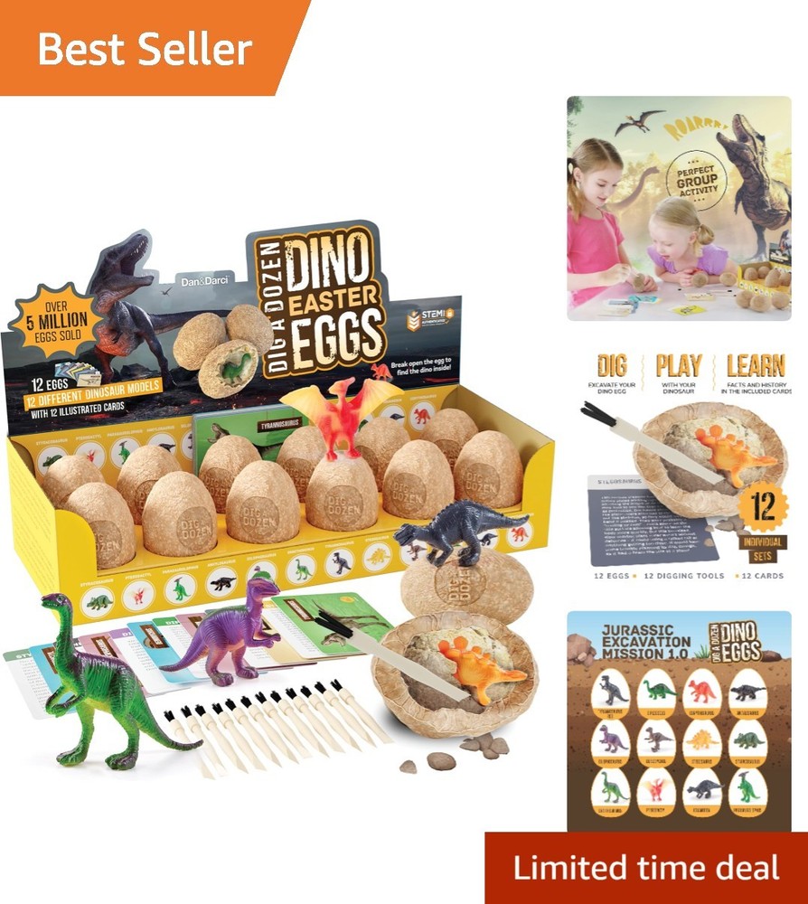 Ultimate Dinosaur Digging Kit - 12 Eggs, Tools, & Learning Cards for Kids 3-12