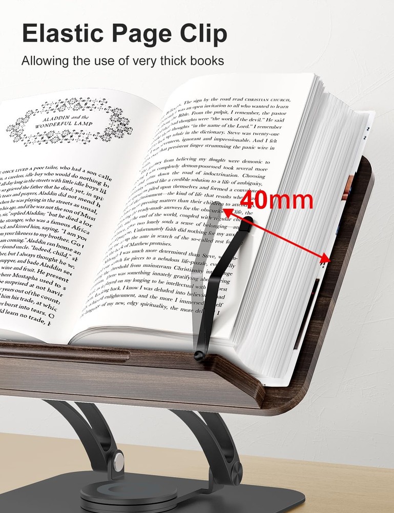 Book Stand for Reading Adjustable Book Holder with 360° Swivel Base Foldable ...