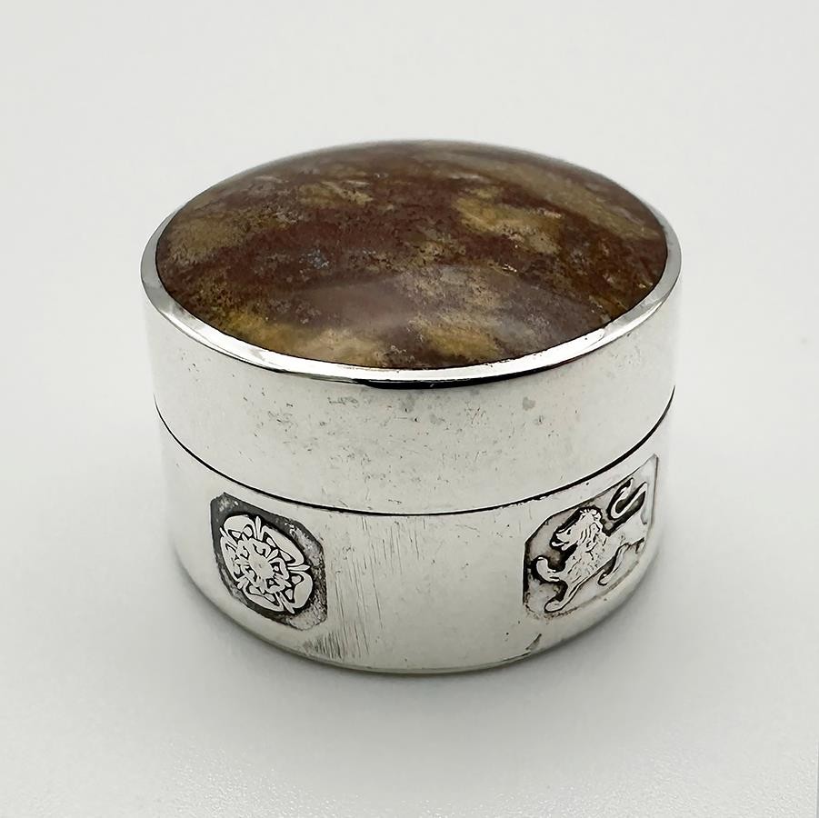 MODERN HARDSTONE STERLING SILVER PILL BOX SHEFFIELD 1998 DAVID SCOTT-WALKER