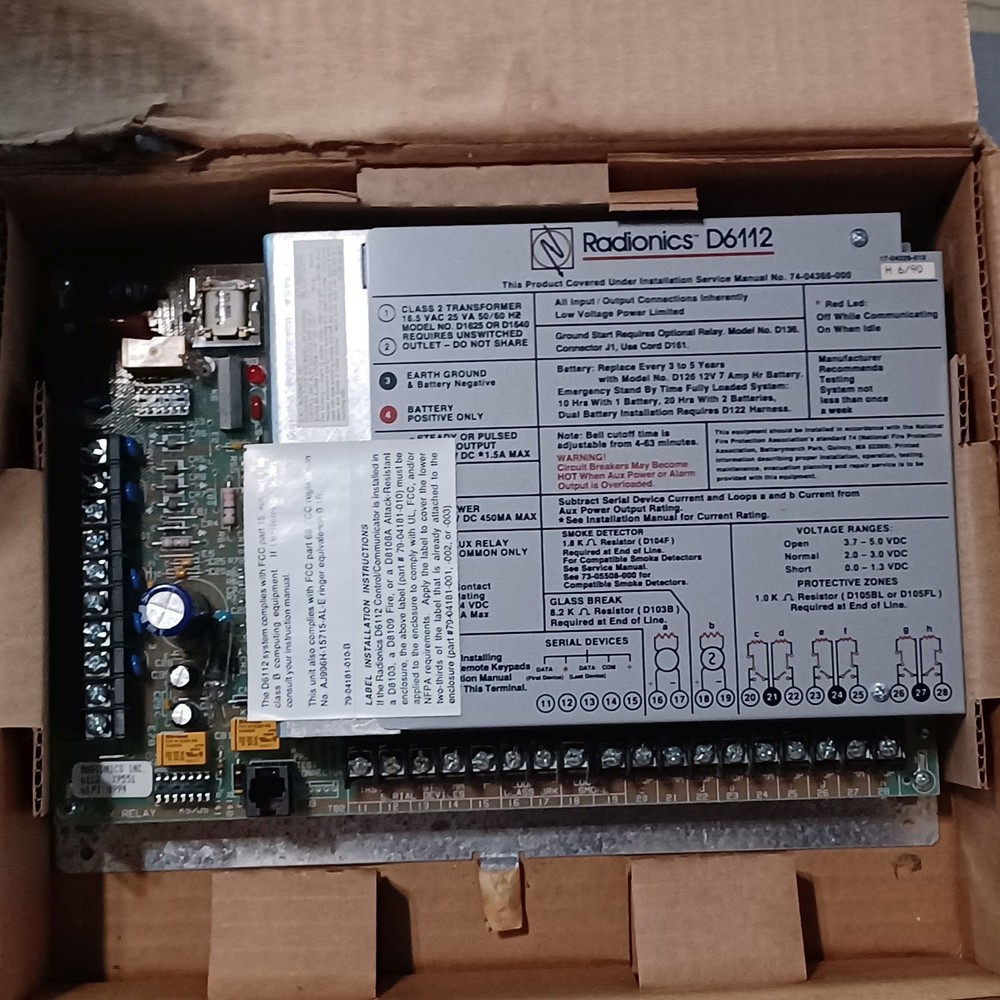 Radionics D6112, Security Control Panel, Replacement