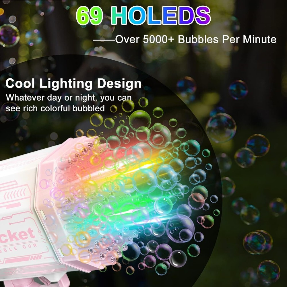 Automatic Bubble Maker Gun 69 Hole Bubble Machine Gun with Colorful Lights