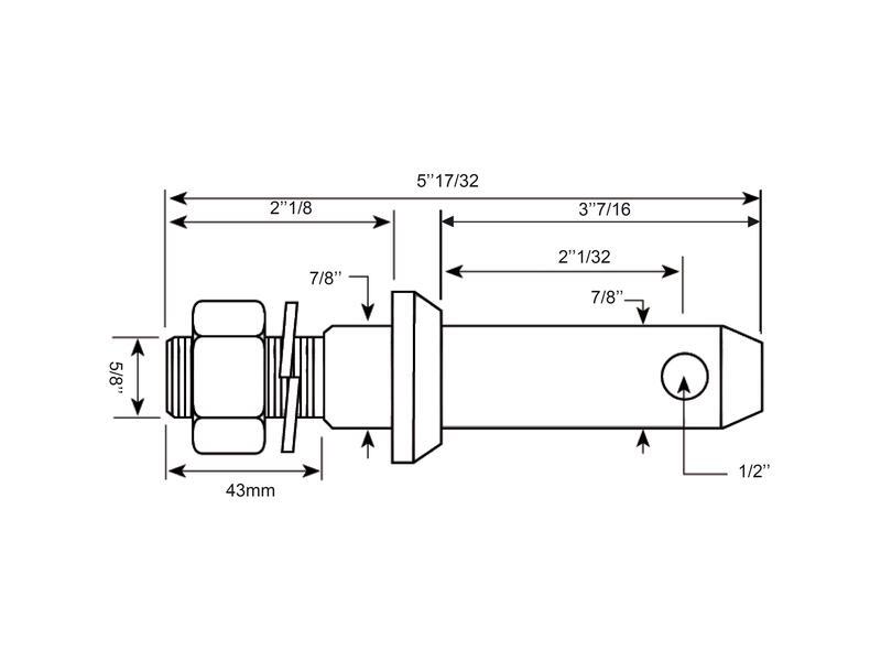 Lower Link Implement Pin 7/8"x5-17/32" Thread 5/8"x43mm Cat 1