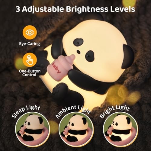 Cute Panda LED Night Light, Dimmable Squishy Night Lamp, Panda + Rabbit