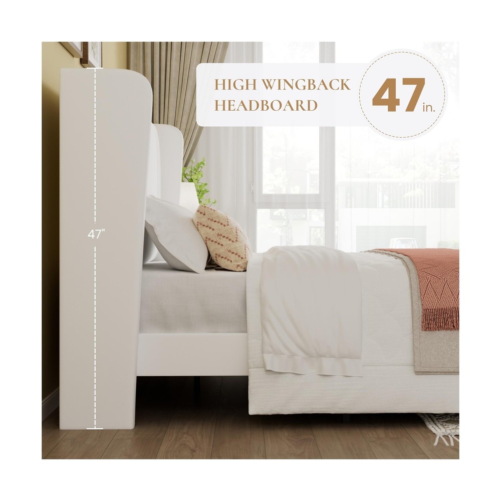 SHA CERLIN Queen Size Velvet Upholstered Platform Bed Frame with Vertical Cha...