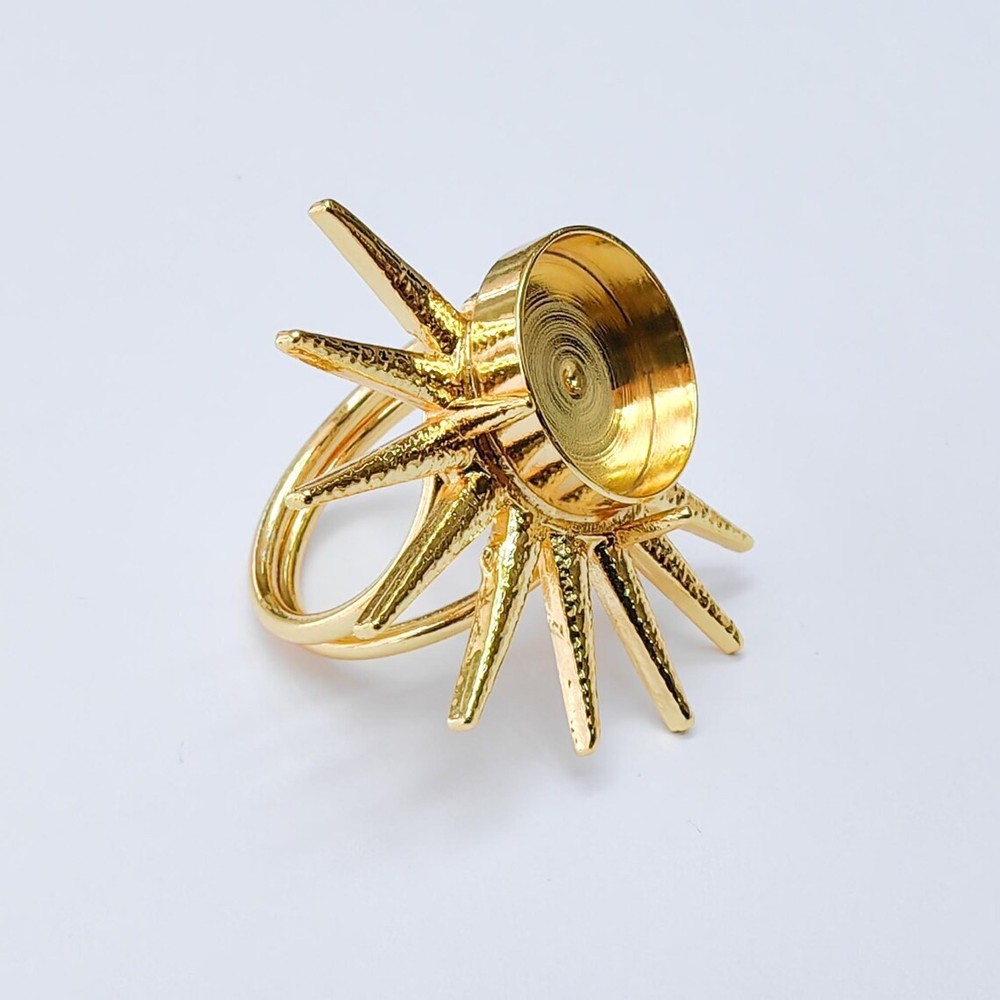 Starburst Ring Blank Base Bezel Setting Adjustable Ring 14mm Shiny Gold G37375