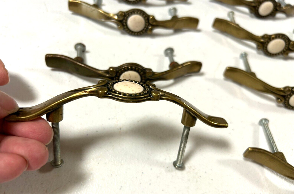 8 Vintage Brass Drawer Pulls, 5" Long, has 3" Hole separation