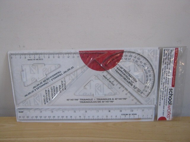 Schoolworks 8813 Geometry & Drafting Set - Ruler, Protractor & Triangles