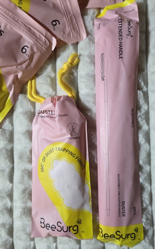 BeeSurg Pink Duster Refill Bundle & Extended Handle 24 Total Refills + Handle