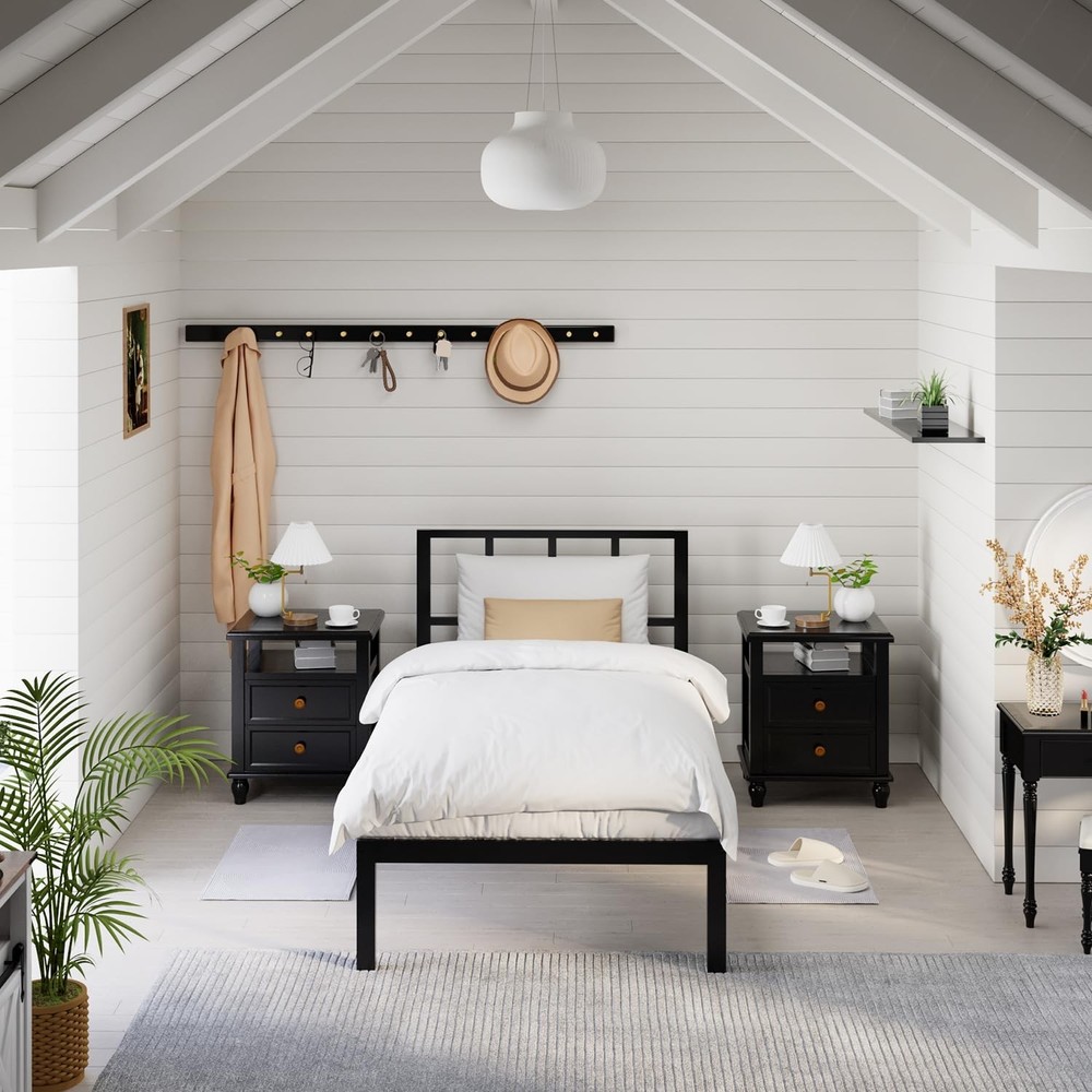 Bamboo Bed Frame Twin Size with Headboard Platform Bedframe Solid Stablewith ...