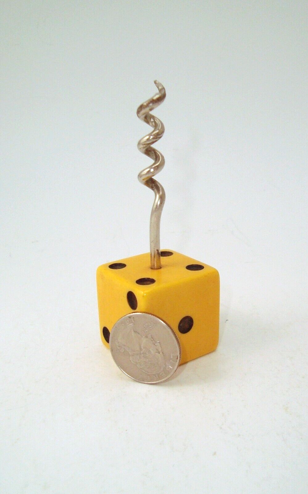 Art Deco Yellow Bakelite Dice Die Wine Bottle Corkscrew
