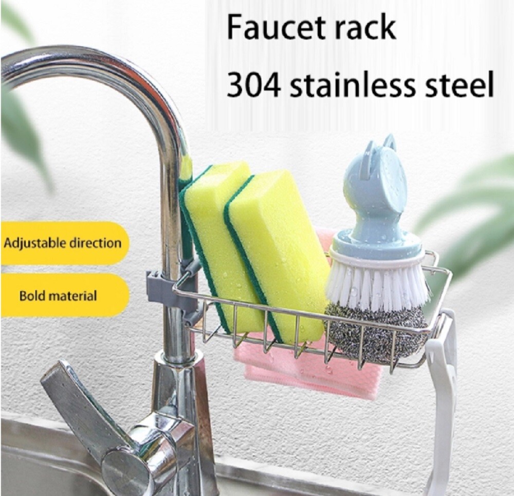 Kitchen Sink Drain Rack Storage Holder - Faucet Shelf for Sponge, Soap, Cloth