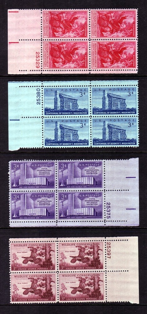 1956 COMMEMORATIVE PLATE BLOCK YEAR SET.  (12) DIFFERENT.  SCV $12