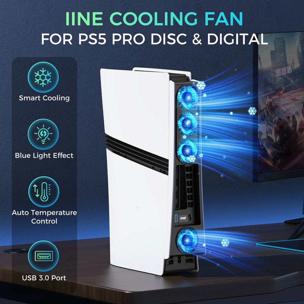 USB-Powered Cooling Fan Accessory with Auto Temperature Control — Two-Speed Oper