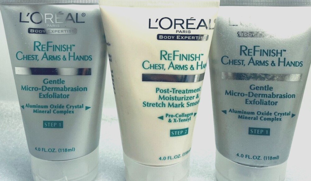 2-Step L'OREAL ReFINISH Chest Arms Hands Microdermabrasion Kit +BONUS Step 1