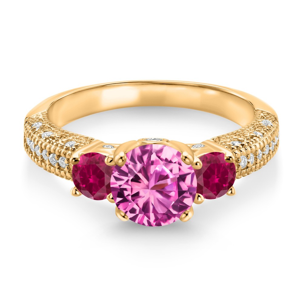 18K Yellow Gold Plated Silver Pink Created Sapphire Created Ruby and White