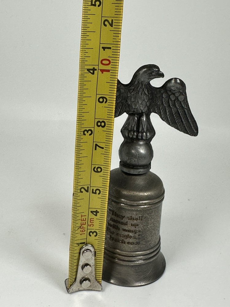 Small Vintage Silver Pewter Bell with Eagle 4" Tall Isaiah 40:31 Scripture