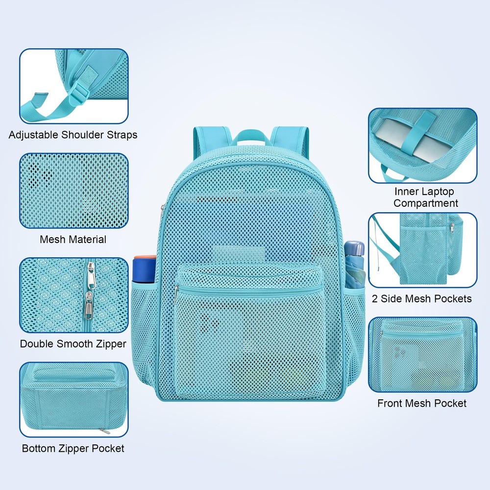 Heavy Mesh Backpack with Rain Cover,See Through Mesh Backpack for School,Beac...