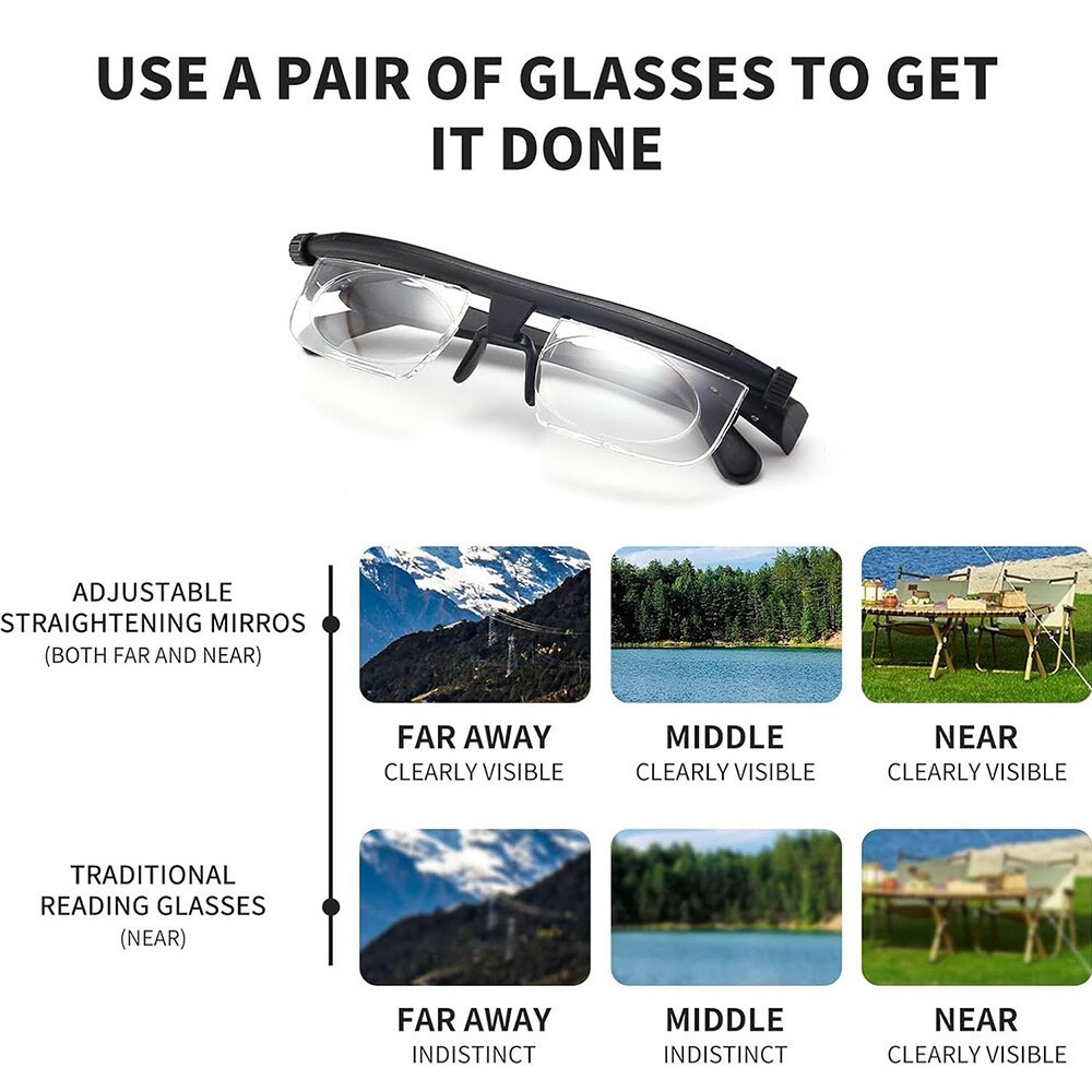 Dial Adjustable Glasses Variable Focus For Reading Distance Vision Eyeglasses US
